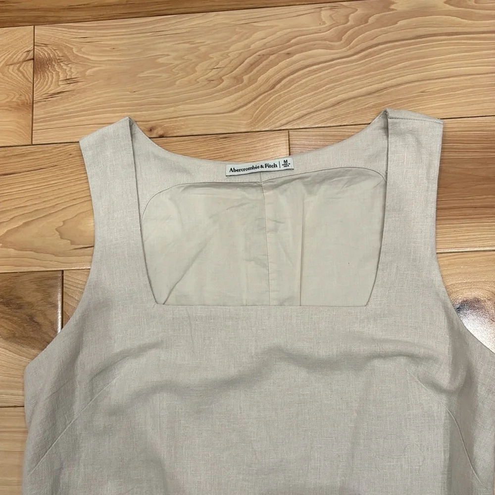 CREAM A&F Linen Blend Square Neck Mini Dress